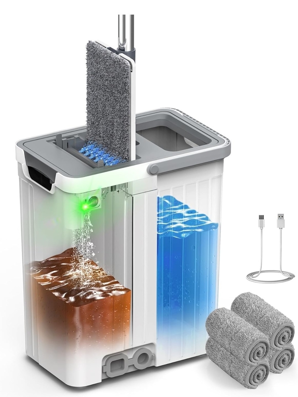 Gray Spin Mop and Bucket Cleaning System - Microfiber Refill Pads Included